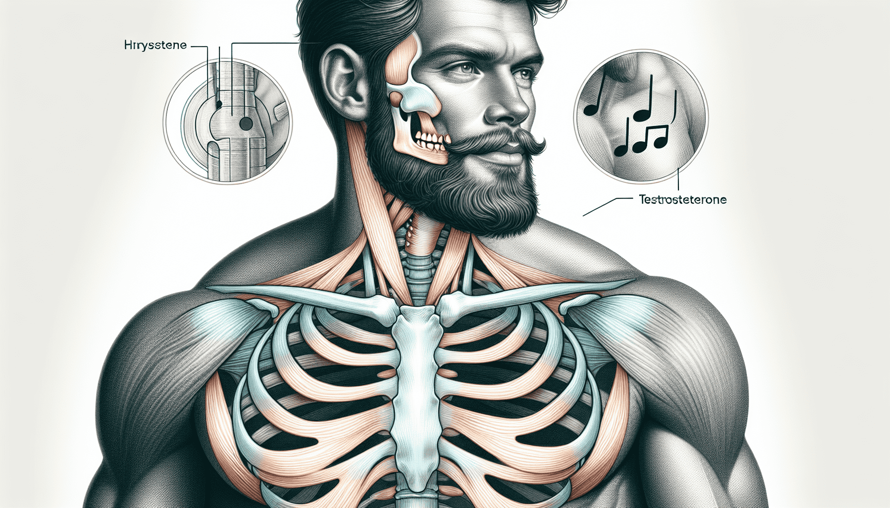 Illustration of a man's body with highlighted muscles and bones