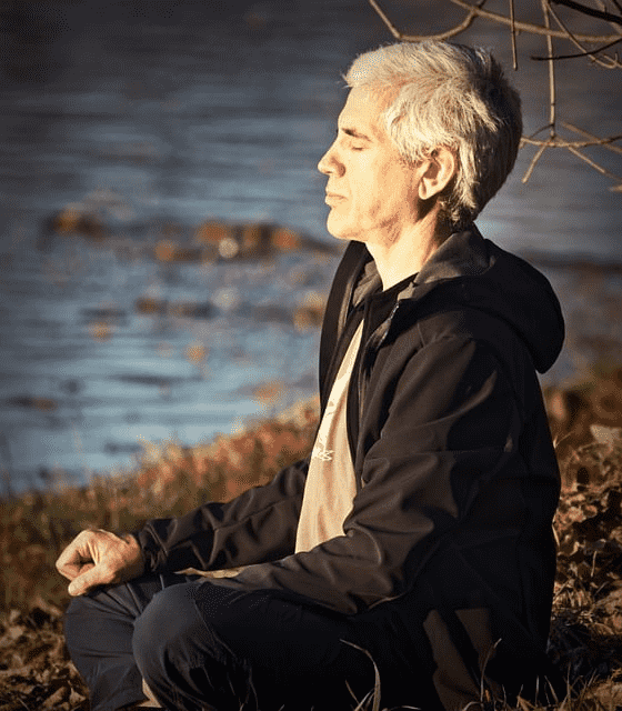 staff, man, meditating